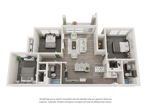 Floor plan for 3 beds, 2 baths, 1214 sqft